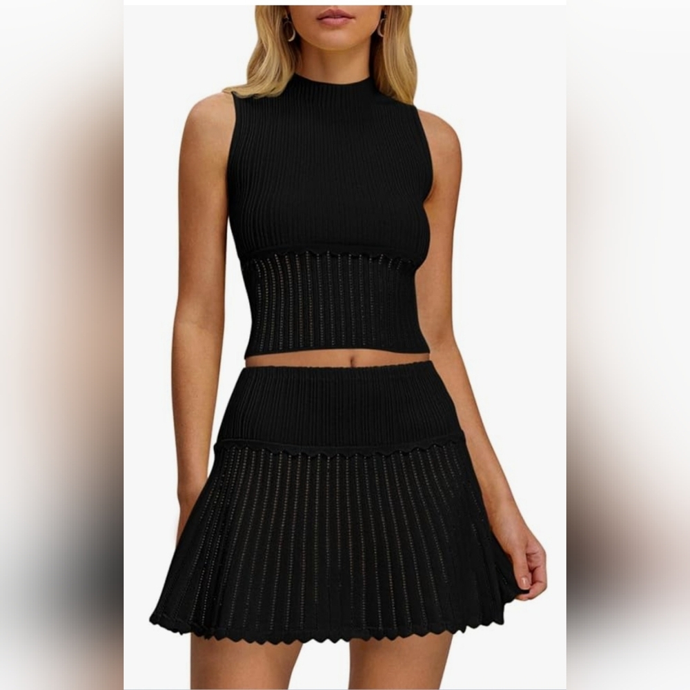Black Ribbed Knit Two-Piece Set